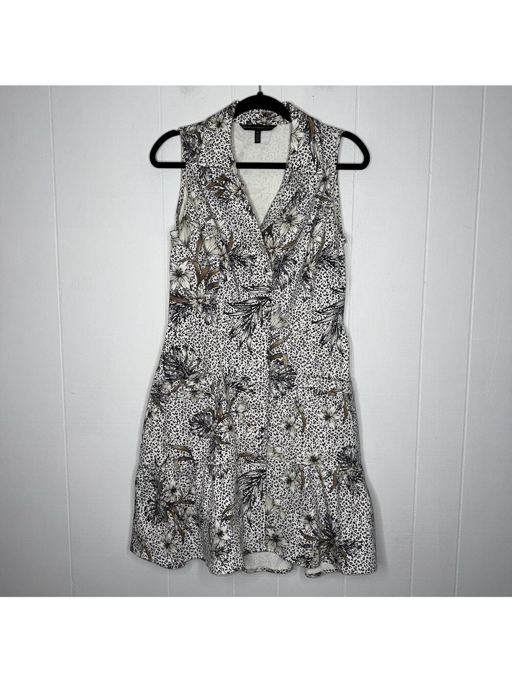White House Black Market Women’s Floral Leopard Utility Flounce Dress Size M